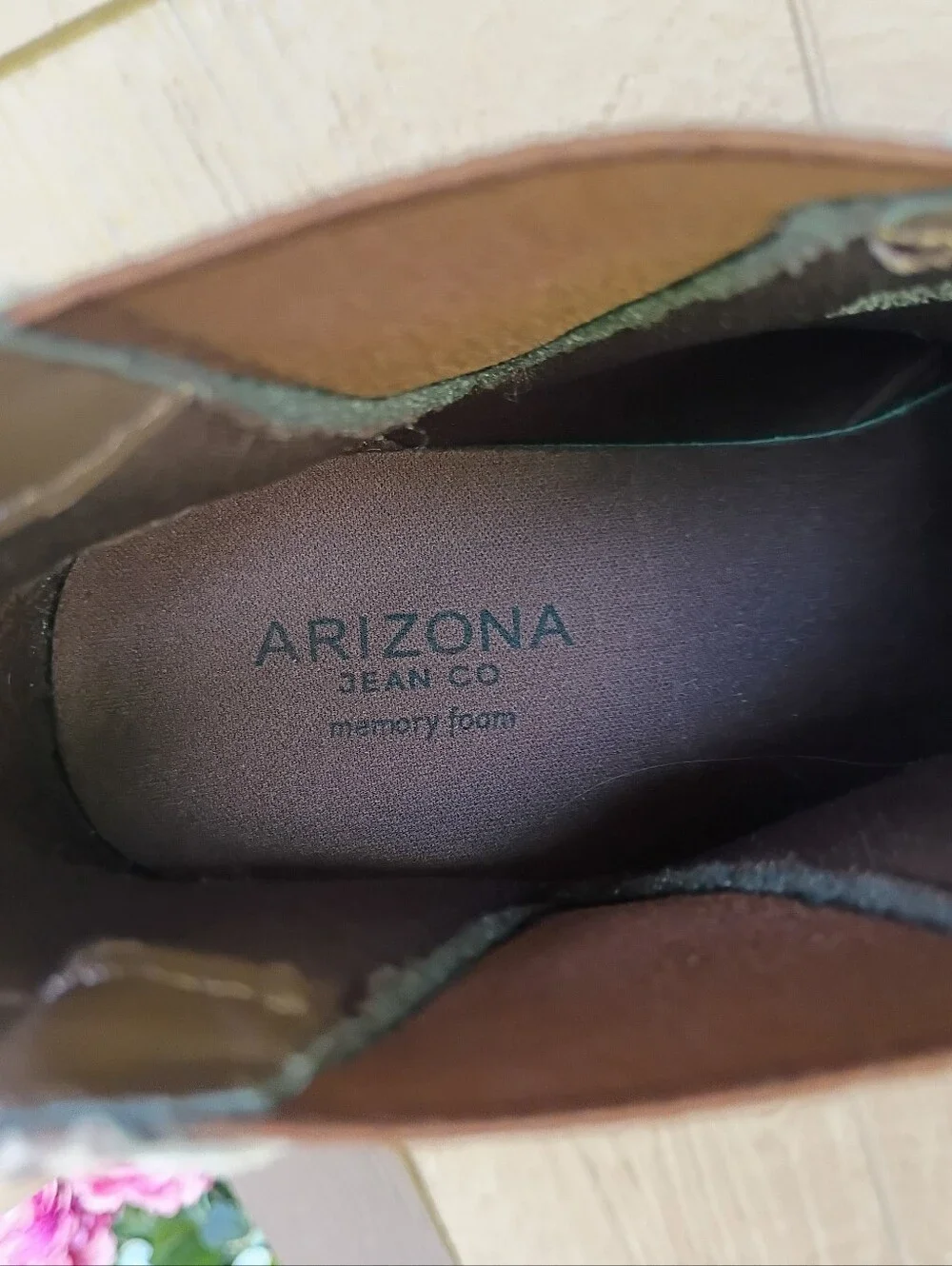 NWOT Arizona Jean Company Memory Foam Cow Print Brown Cream Booties Ankle Boots